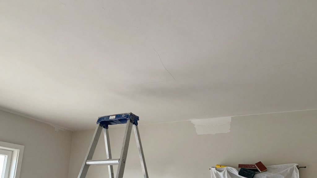 ceiling cracks and repair patches being prepared before painting