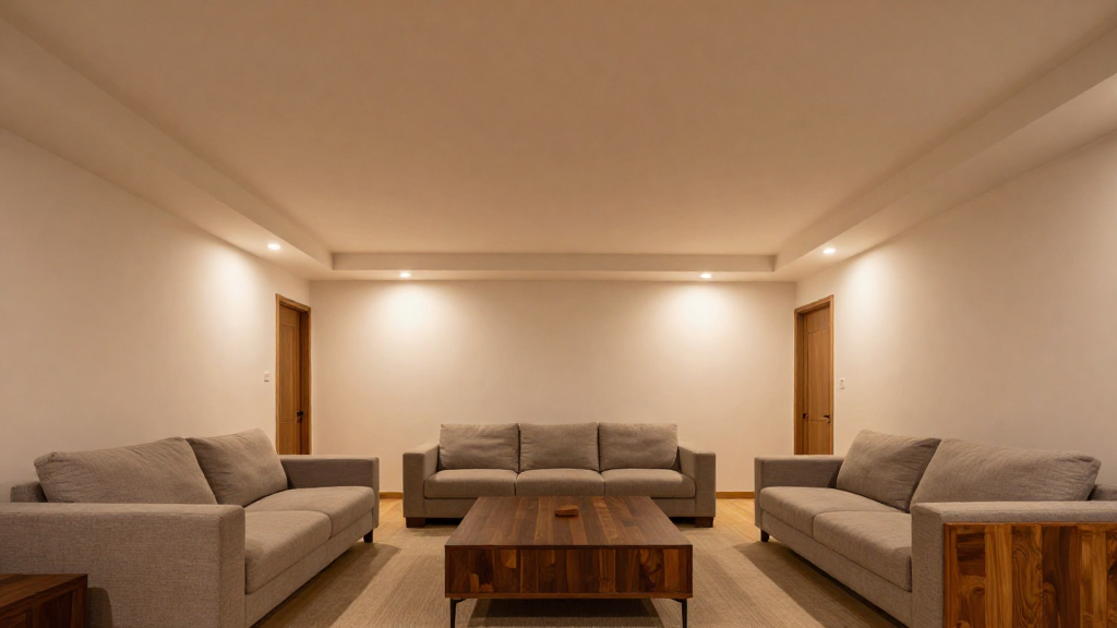 finished living room with smooth evenly painted ceiling