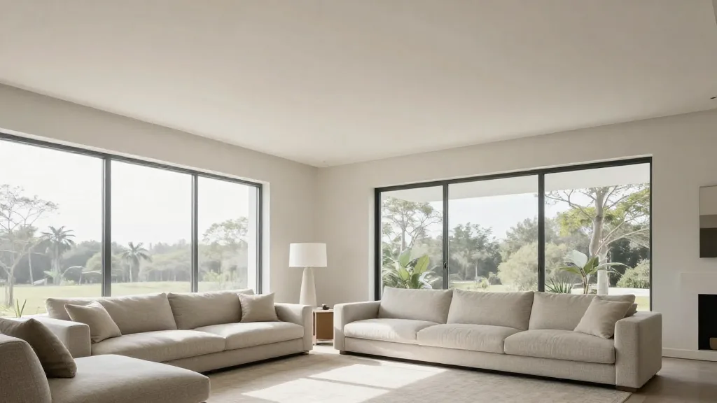 freshly painted white ceiling in modern living room interior