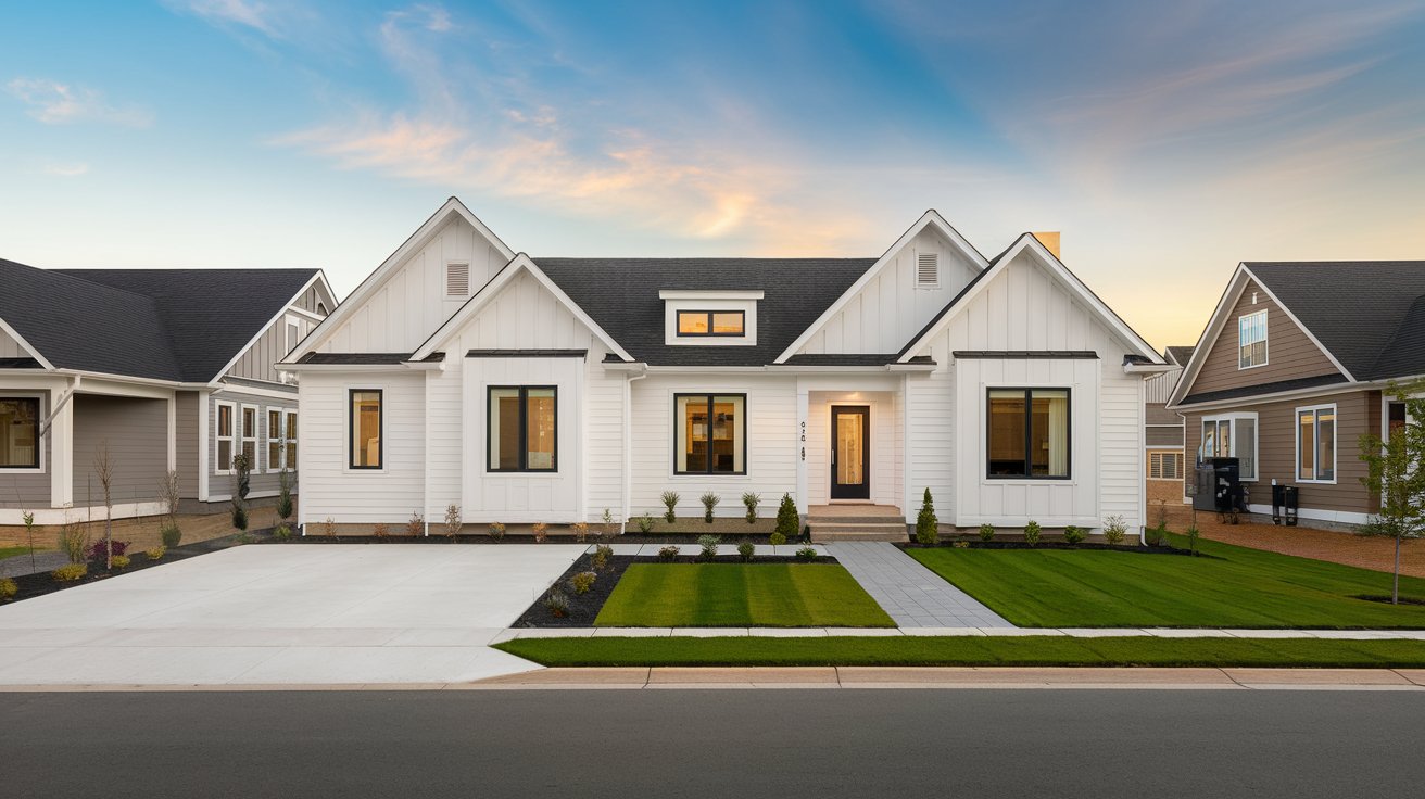 Modern home exterior finished with vinyl siding