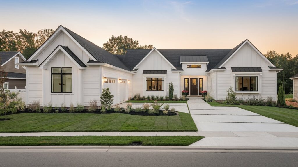 Modern suburban home exterior with vinyl siding installed