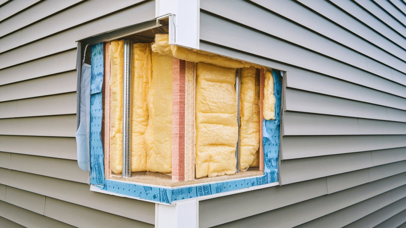 Cutaway view showing insulated vinyl siding and wall layers