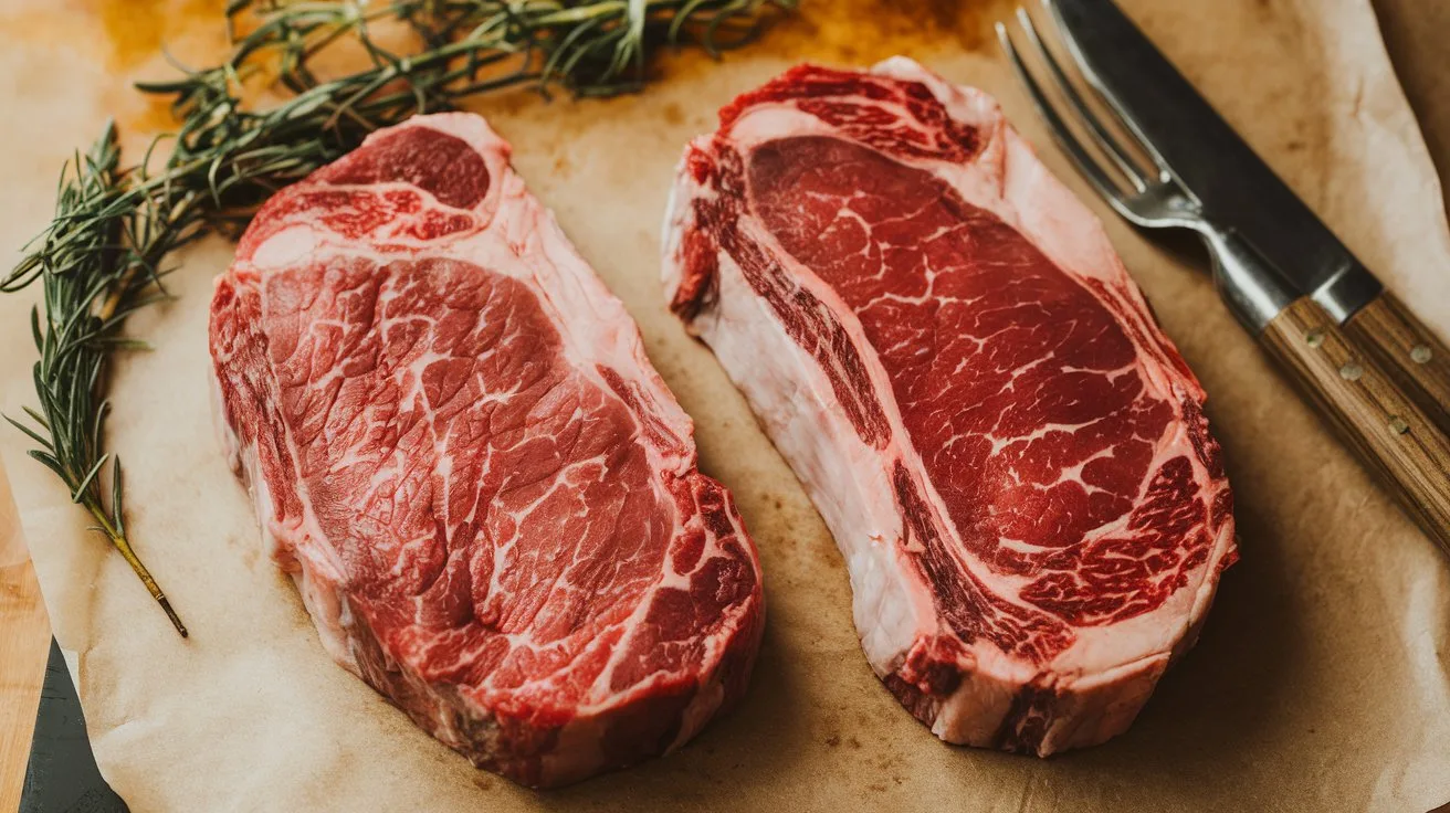 Comparison of marbled steak versus lean steak