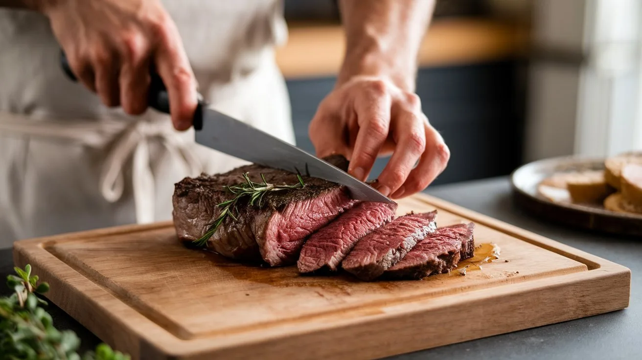 Slicing steak against the grain for tenderness