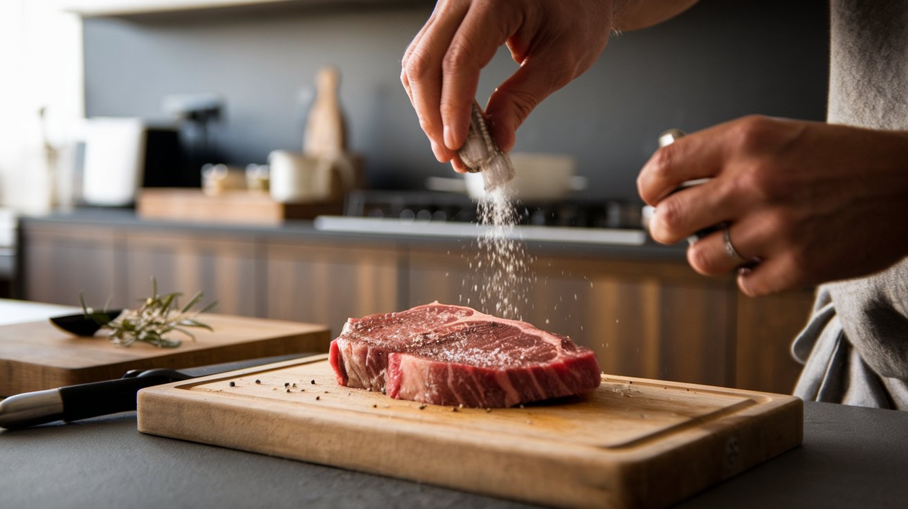 Seasoning chuck eye steak before cooking