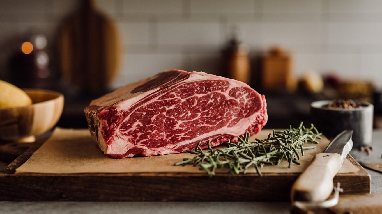 Raw Denver steak showing marbling pattern