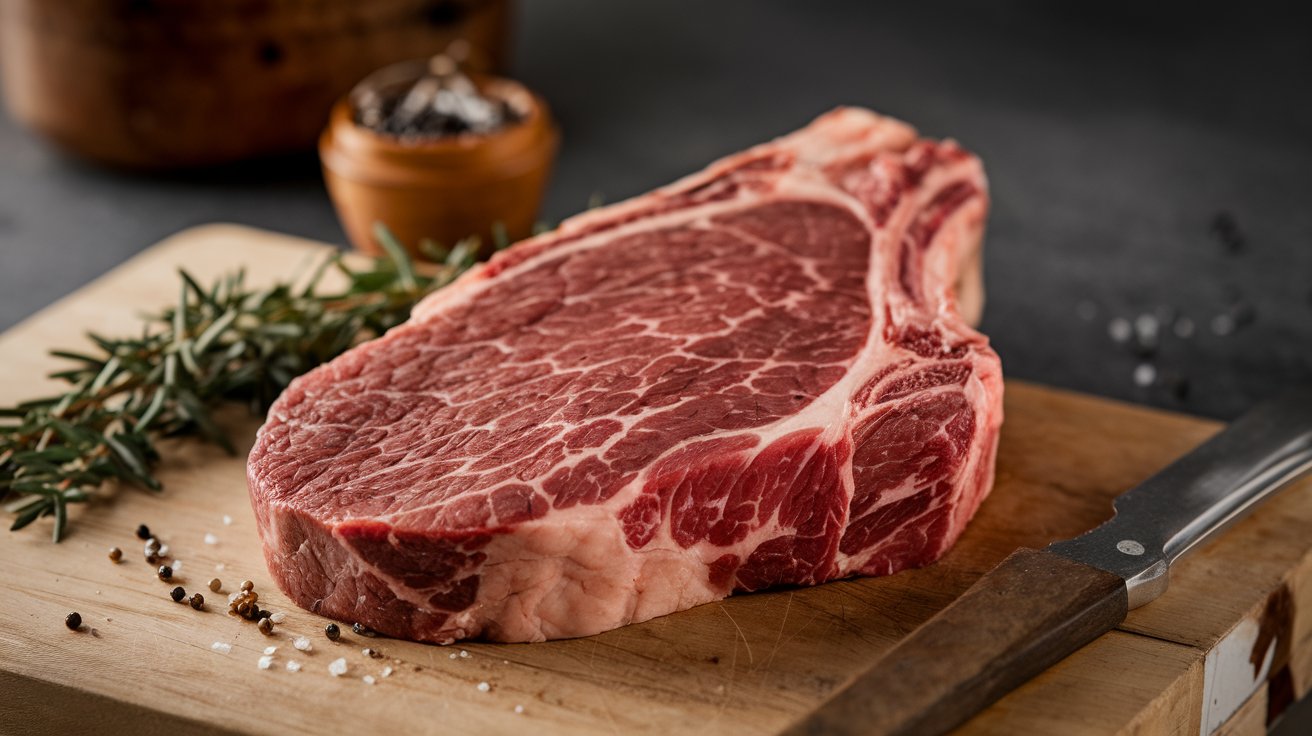 Raw hanger steak showing grain texture