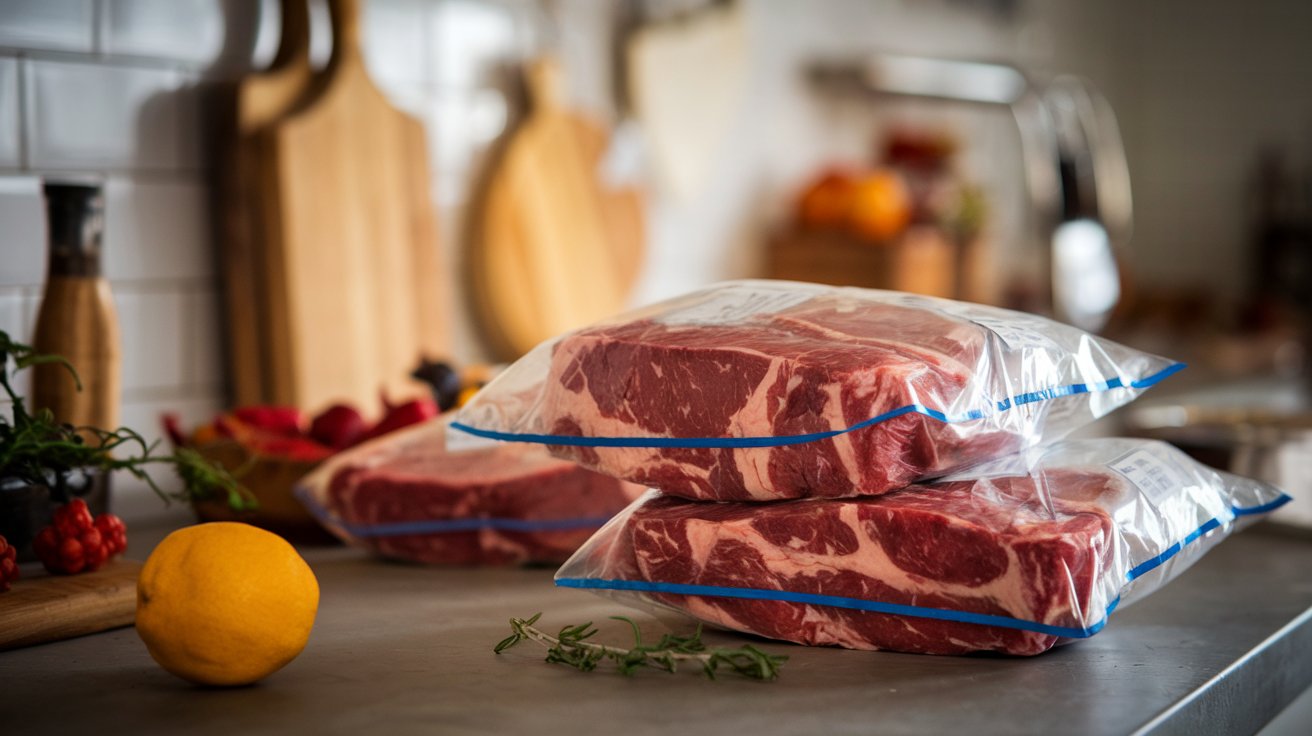 Steaks wrapped and prepared for freezing