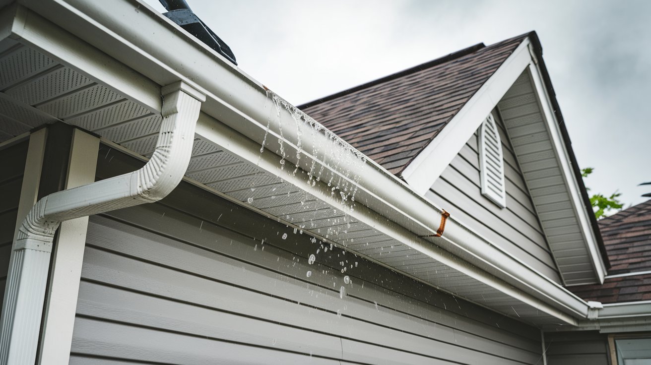 Drip edge directing rainwater away from roof edge and fascia.