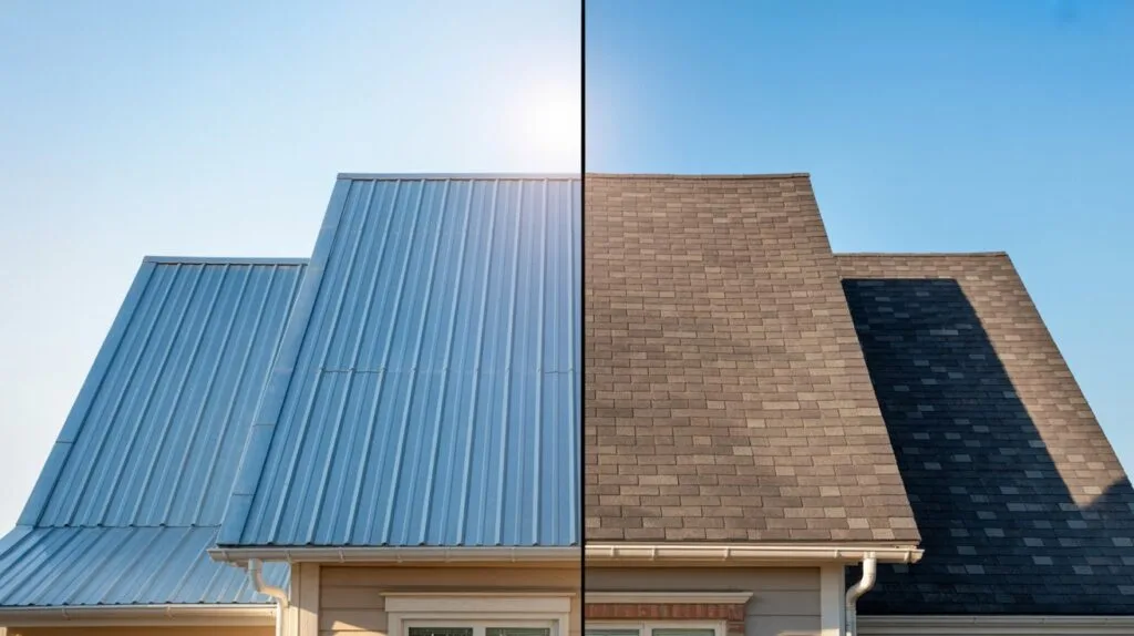 Metal roof vs asphalt shingles on a house in a hot climate.