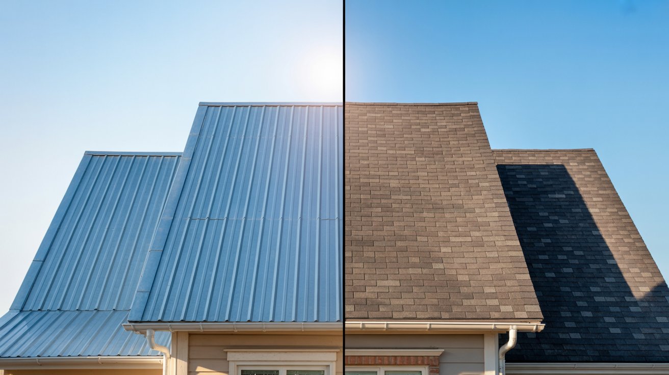 Metal roof vs asphalt shingles on a house in a hot climate.