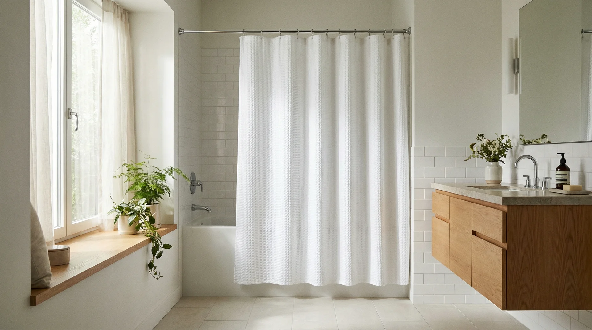 Diagram showing a 72-inch curtain covering a 60-inch tub with 6-inch overlaps on each side