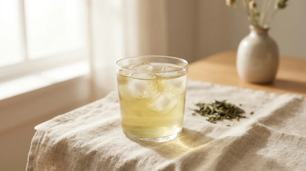 Cold-brewed green tea served over ice in morning light — dietitian's guide to drinking green tea cold