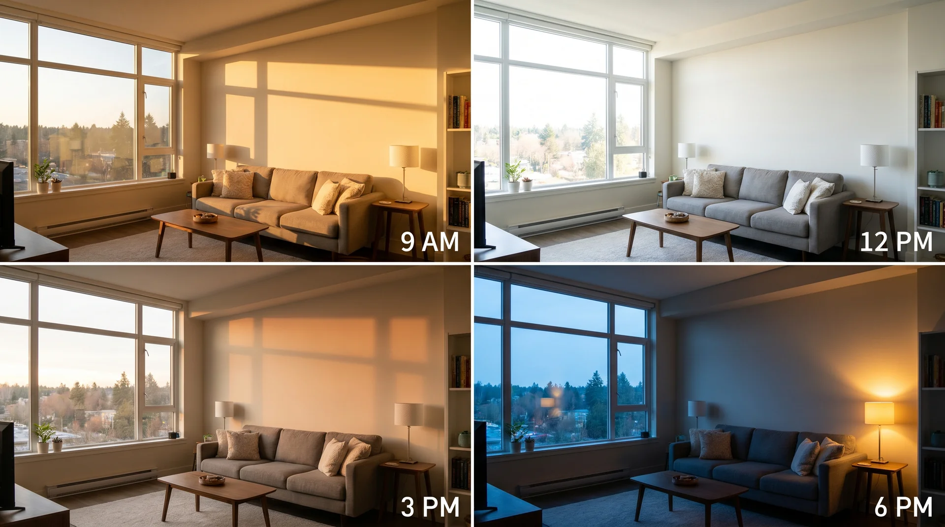 Warm morning sunlight affecting off-white wall color