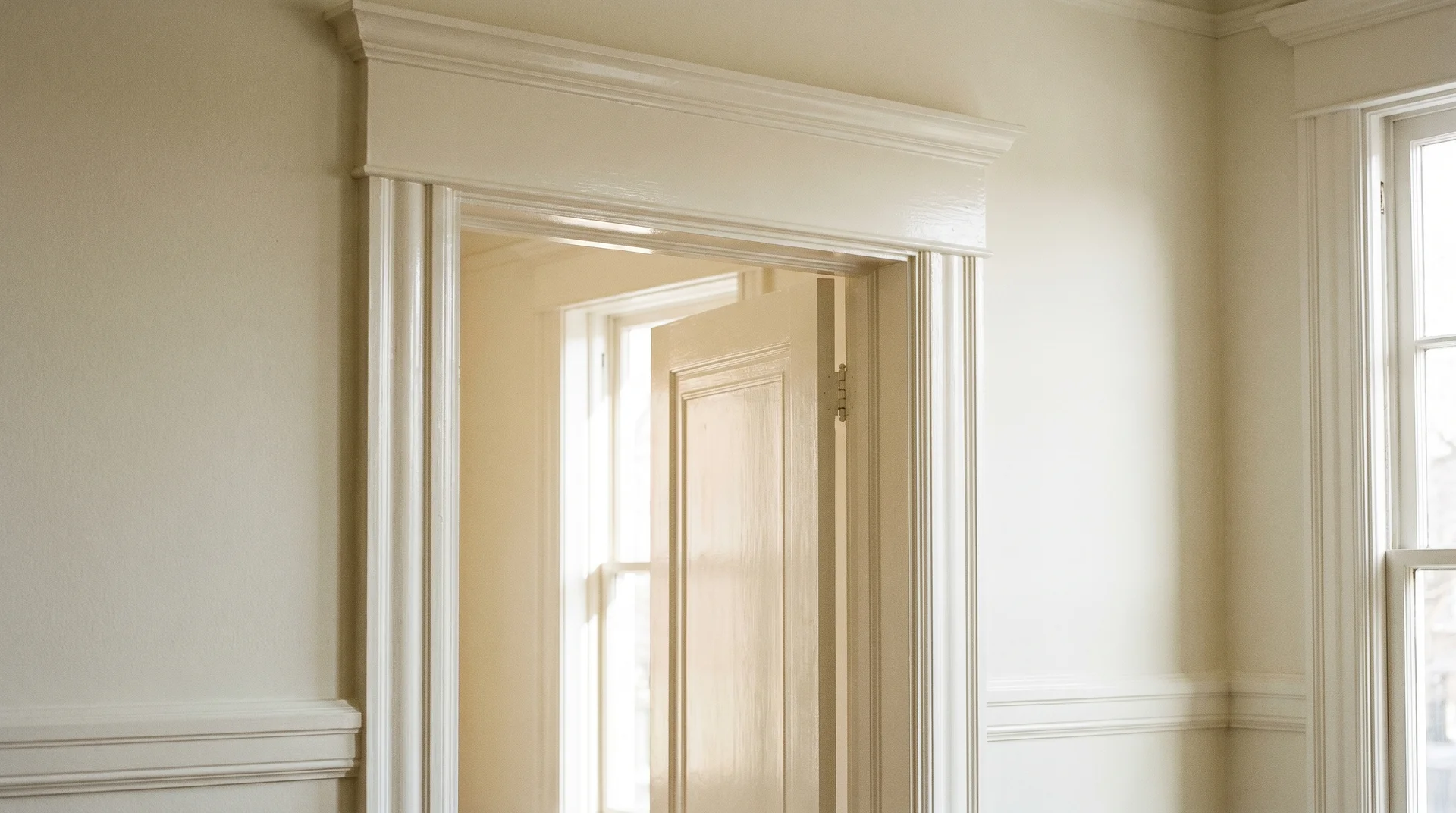 Warm white trim and walls with different paint sheens